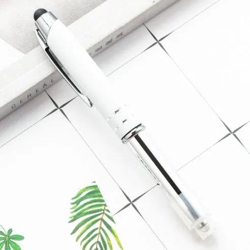 Multifunctional metal capacitive stylus pen with LED light in five colour options showing bullet type tip