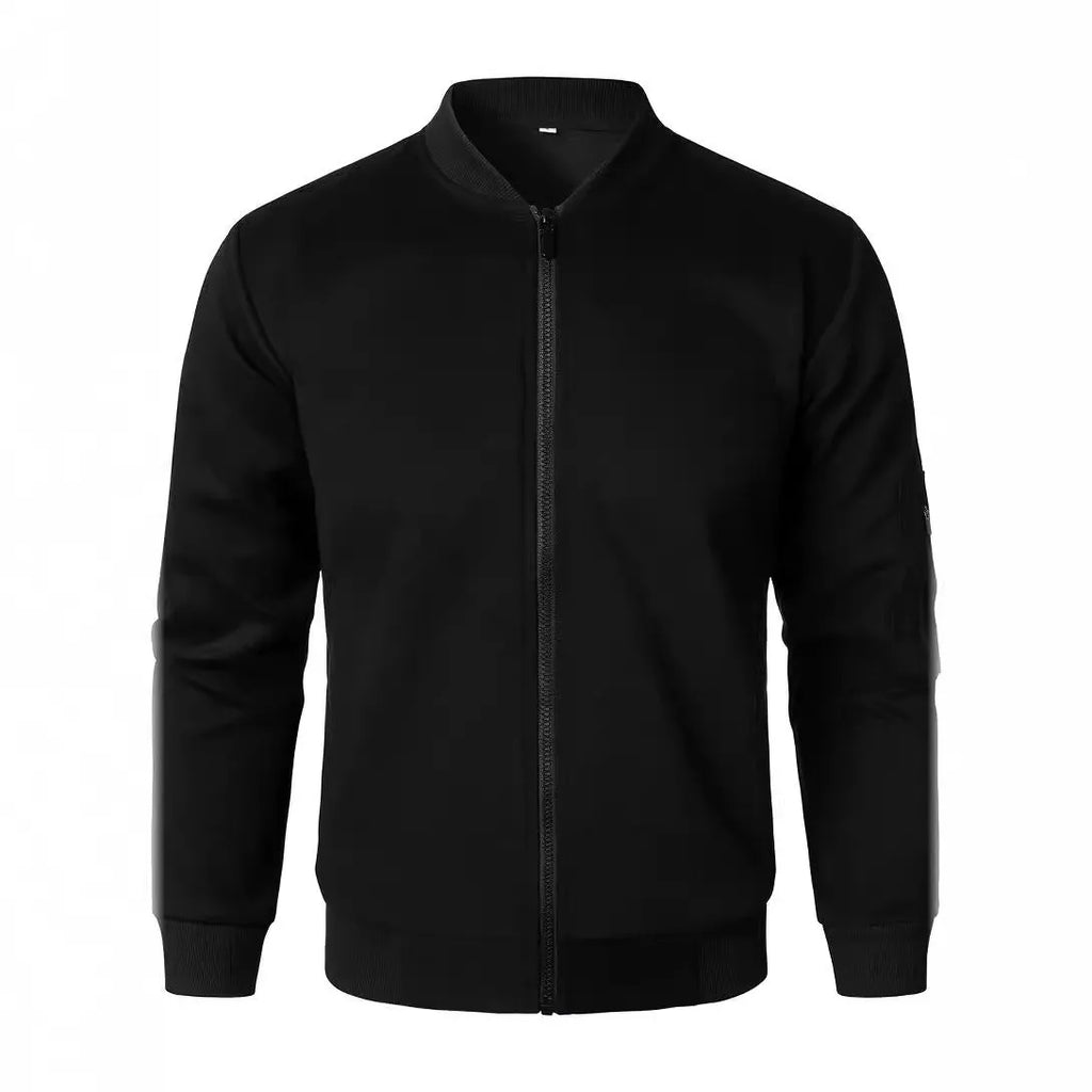 Men's loose fit knitted jacket in black, blue, or grey with long sleeves and edging detail.