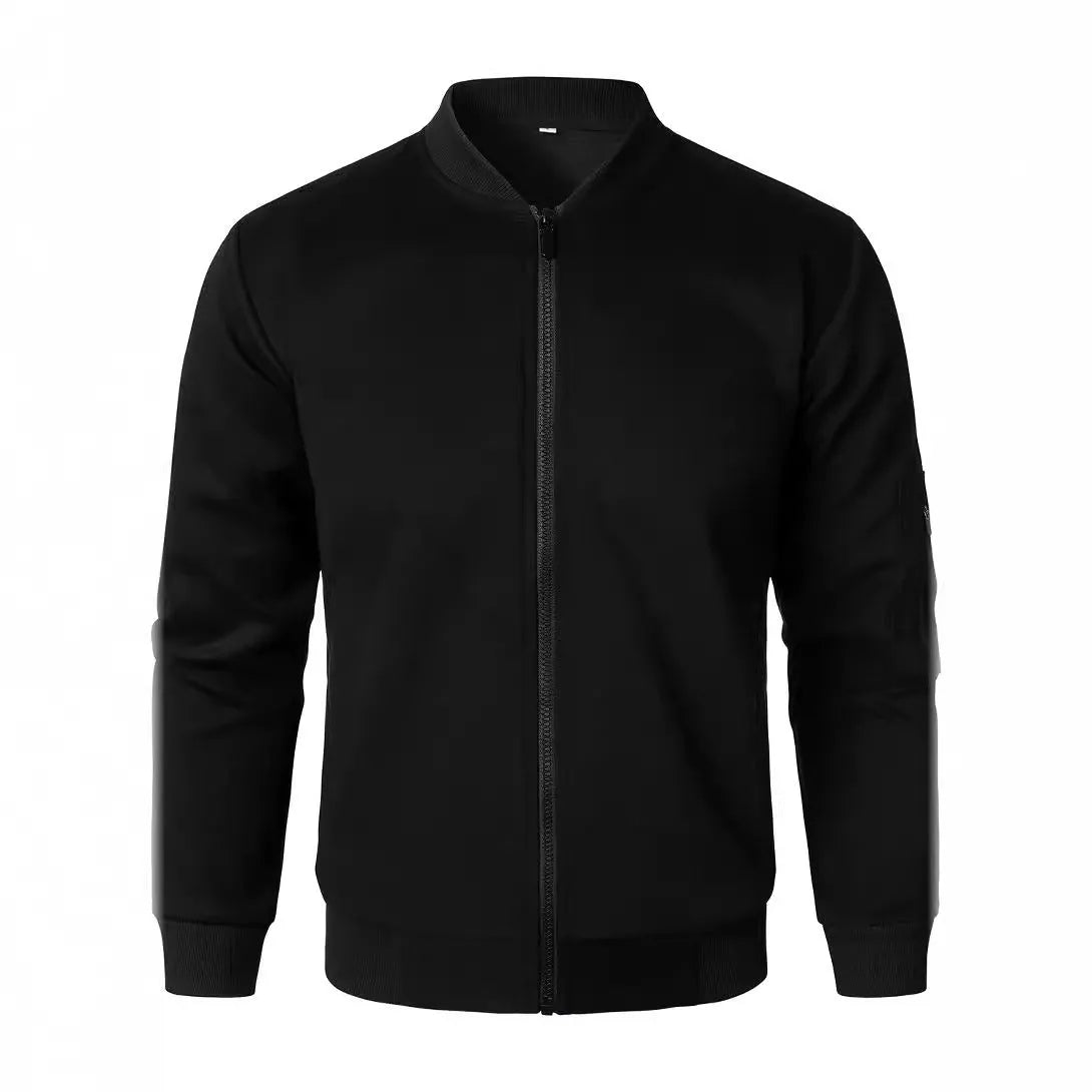 Men's loose fit knitted jacket in black, blue, or grey with long sleeves and edging detail.