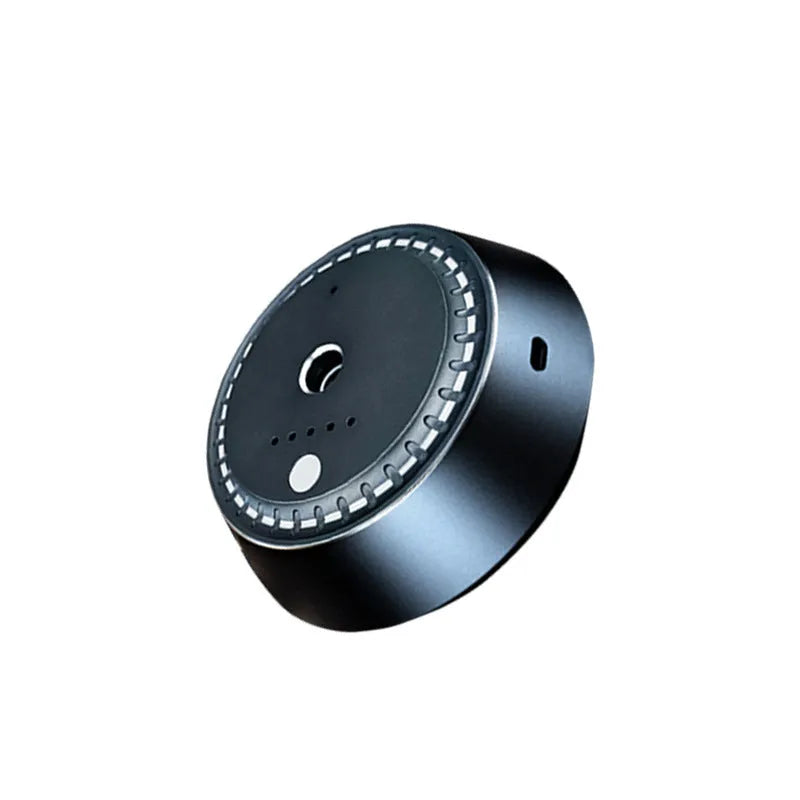 Black metal USB car aroma diffuser with timing function and compact 9x4.5cm dimensions