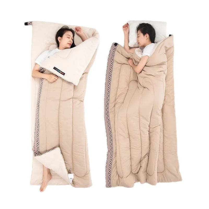 Four seasons portable camping sleeping bag for adults with storage bag, in swamp colour.