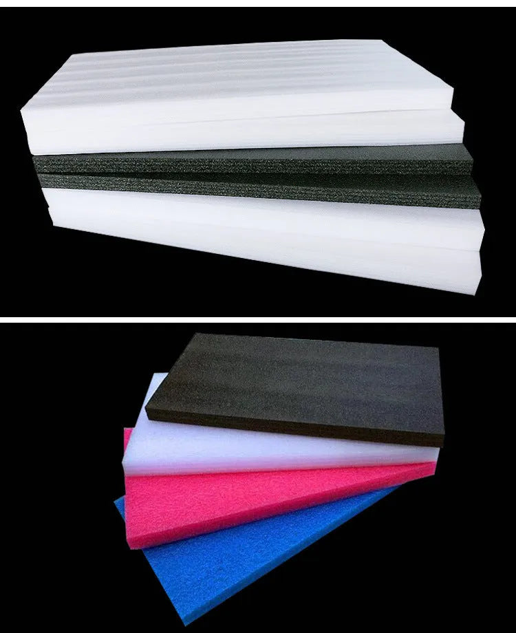 White rectangular EPE pearl cotton foam insulation board showing its 10mm thickness edge.