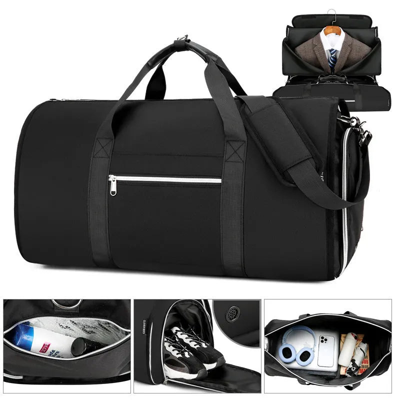 Oxford cloth storage bag with dry wet separation compartments in grey, black or dark blue