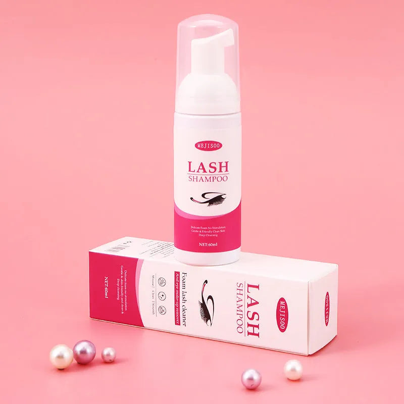 60ml bottle of lash shampoo mousse eyelash cleaning solution measuring 3.7cm x 13.5cm