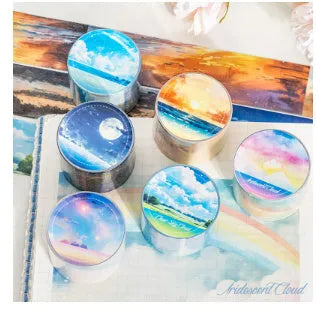 Japanese paper washi tape roll with sky theme designs including colourful clouds and twilight