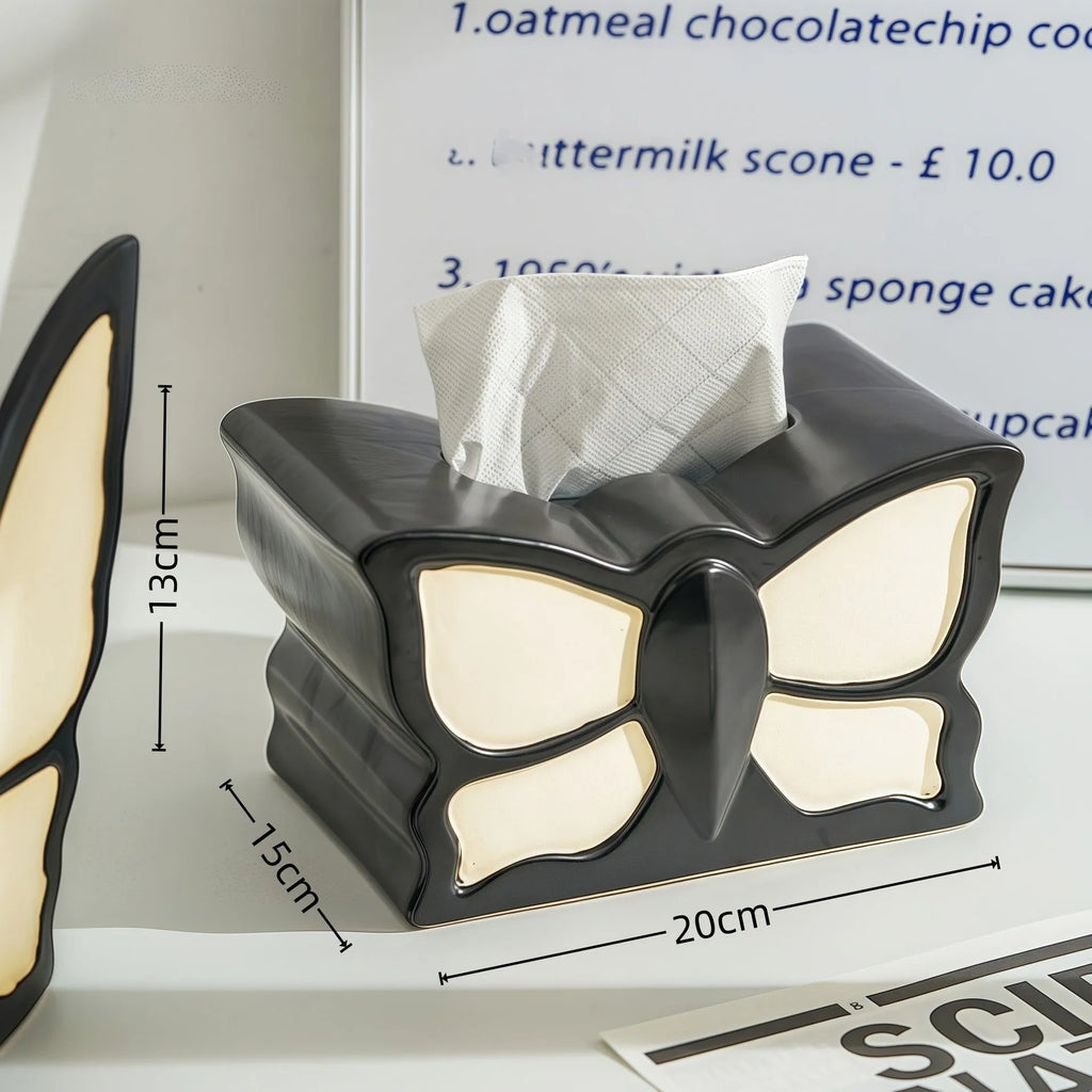Ceramic butterfly vase and tissue box set for living room decoration