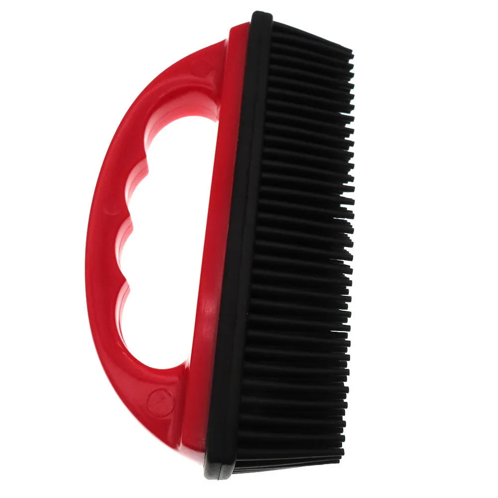 Red multifunctional pet hair removal brush for bathing massage and carpet cleaning, 160mm by 85mm