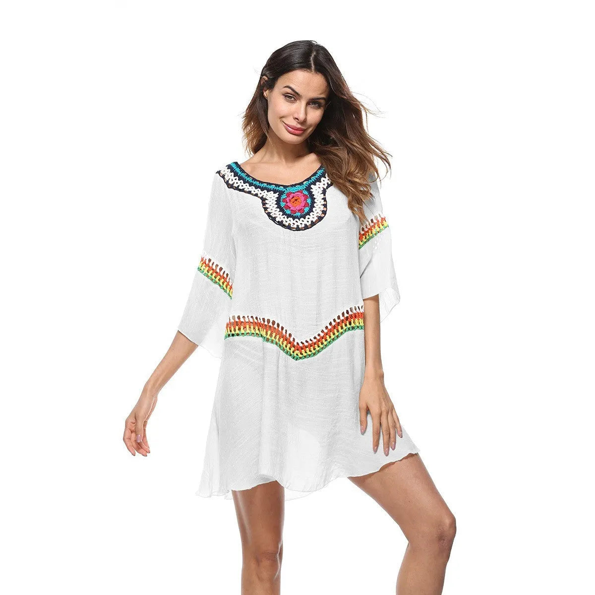 Crocheted ethnic style sun protection clothing in free size, available in four colours