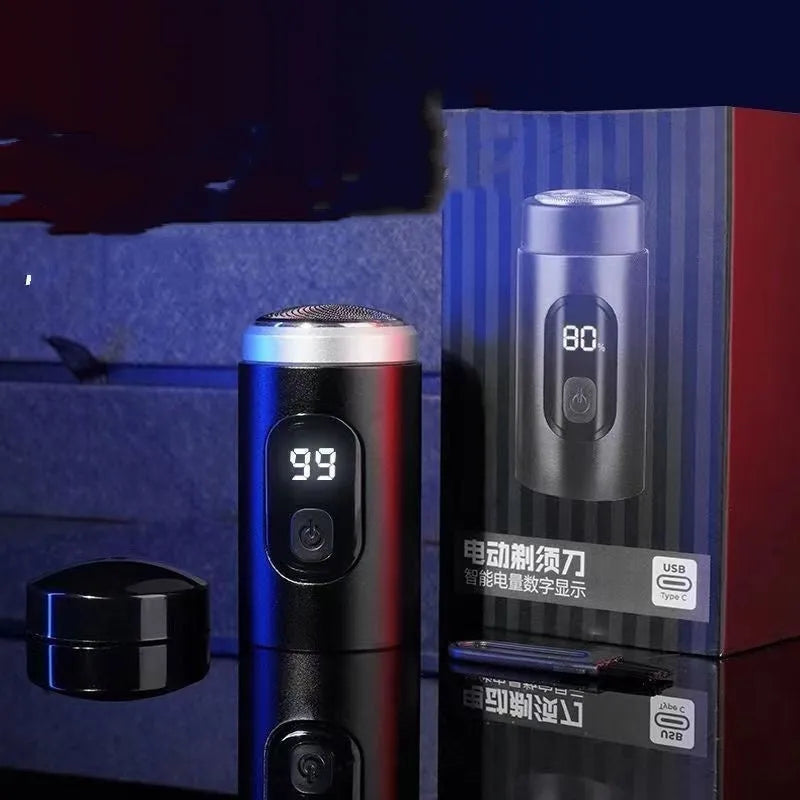 Black mini portable rechargeable shaver with LED display and brushless motor available in metal or plastic style