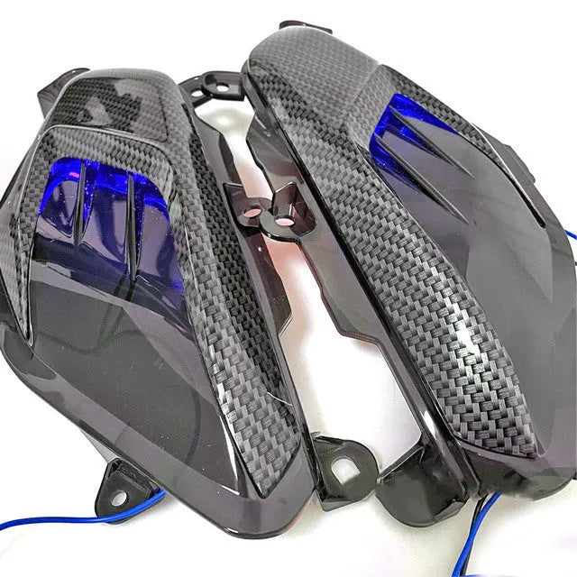 YAMAHA NMAX motorcycle LED side lamp replacement set with carbon fibre decoration and blue/red light options