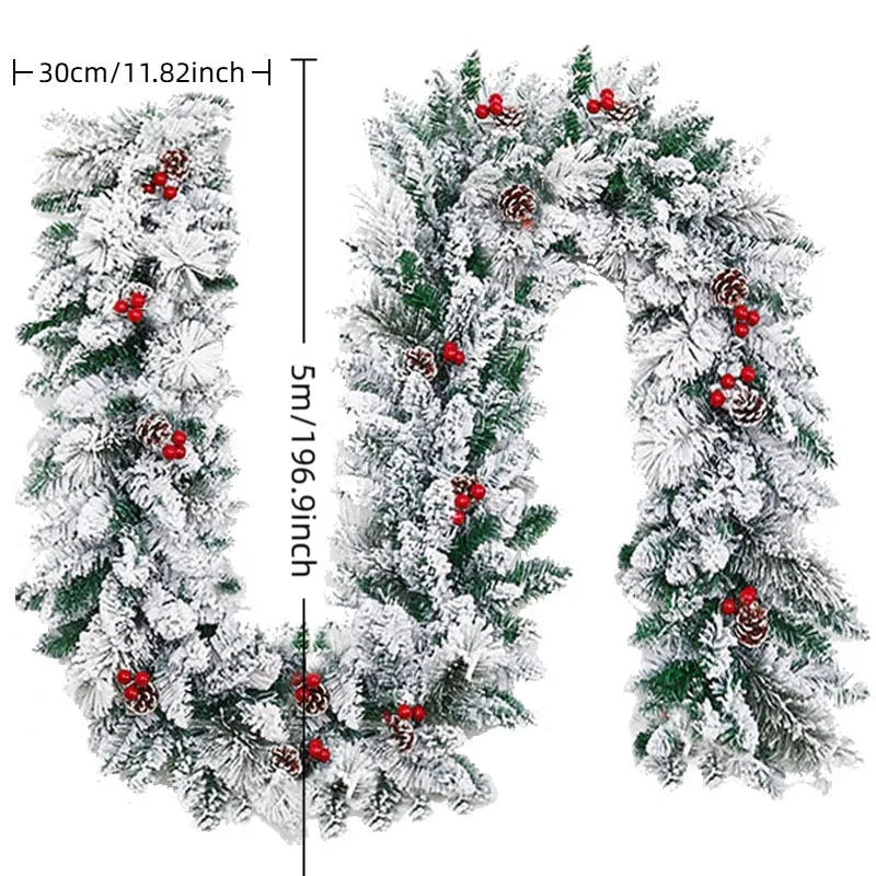 White flocked snow rattan-style PVC Christmas garland in three lengths.