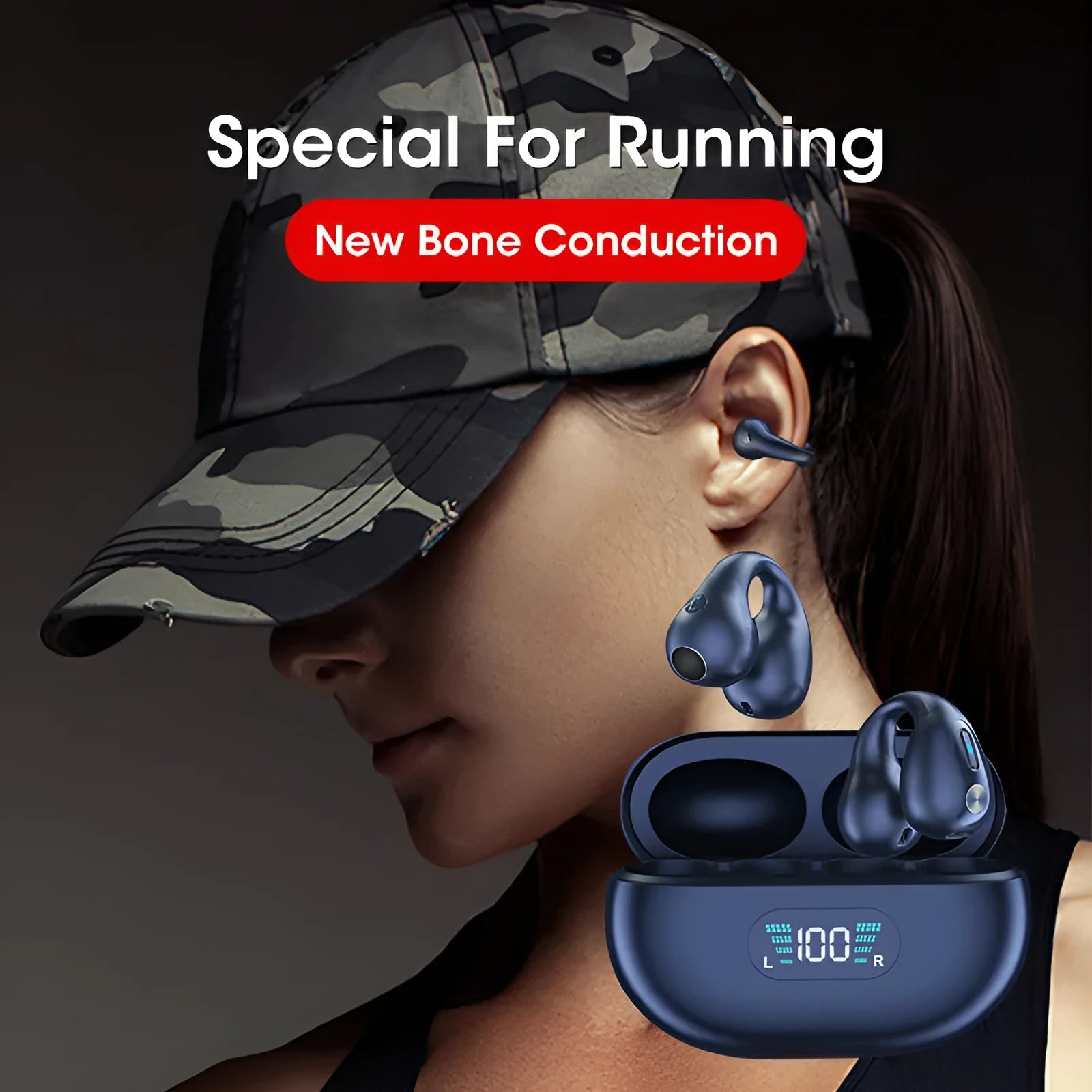 Q80 clip bone conduction Bluetooth headset in black, khaki or white colour with ear clip design