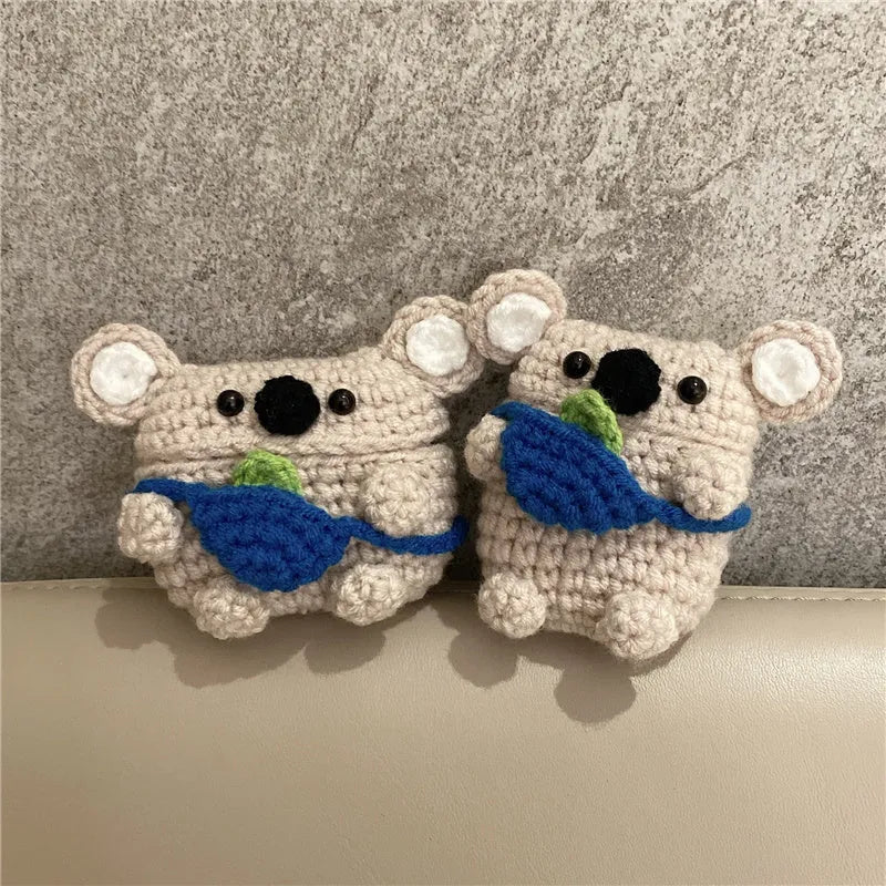 Handmade knitted koala bear backpack design AirPods protective cover