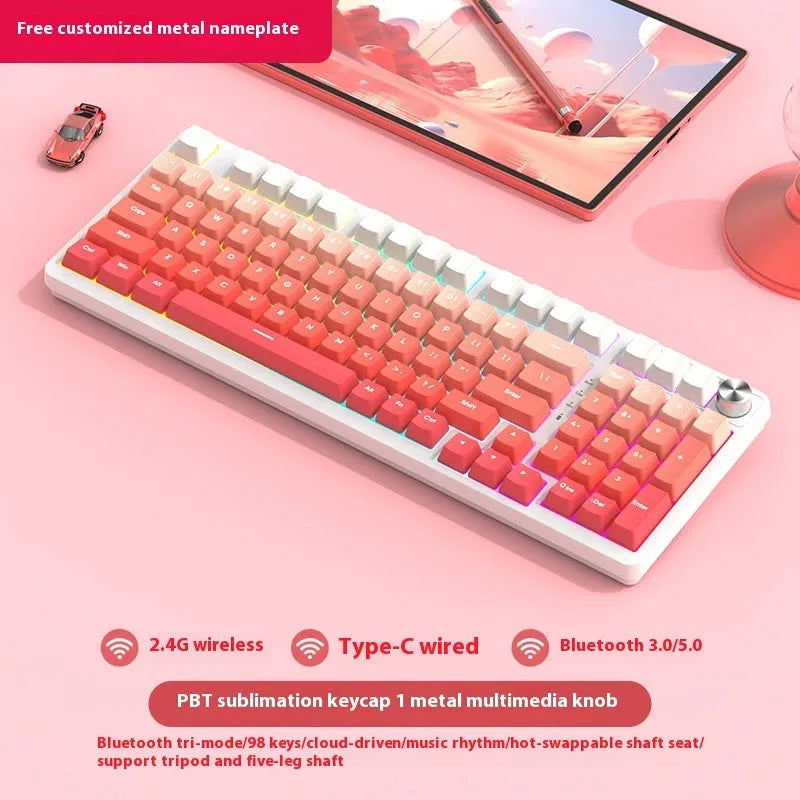 98-key wireless mechanical keyboard kit with metal control knob and optional display screen