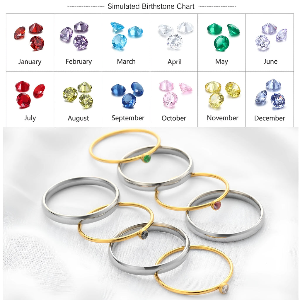 December birthstone geometric ring with gold engraved lettering on titanium steel band