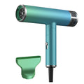 Green and purple foldable hair dryer with compact travel design