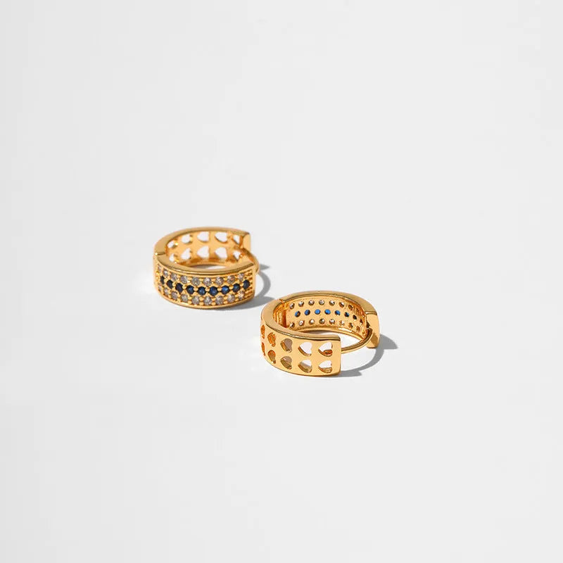 Women's round geometric copper earrings with electroplated 18K gold tone finish