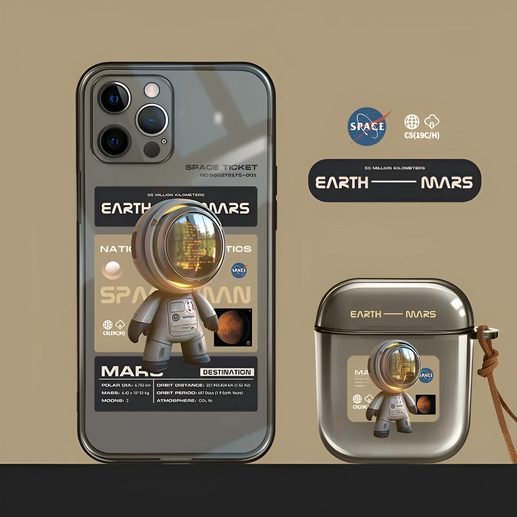 Black Niche Trendy Brand TPU soft phone case for iPhone with Mars Ticket graphic design pattern.