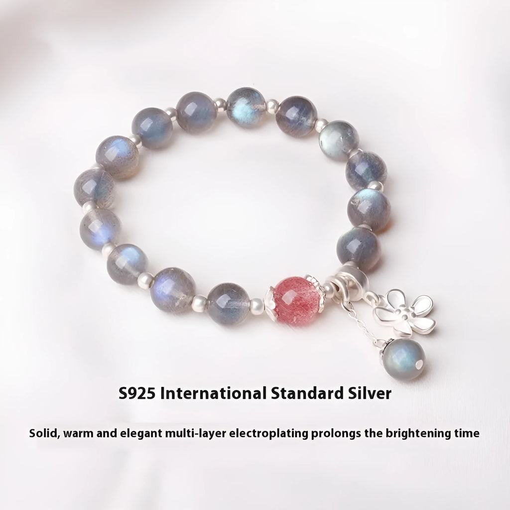 Women's 925 sterling silver bracelet with a grey moonlight stone bead and adjustable clasp.