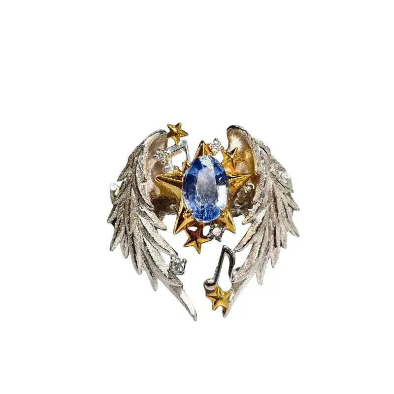 Angel Wings geometric adjustable ring with open-mouth US Size 8 design in alloy material