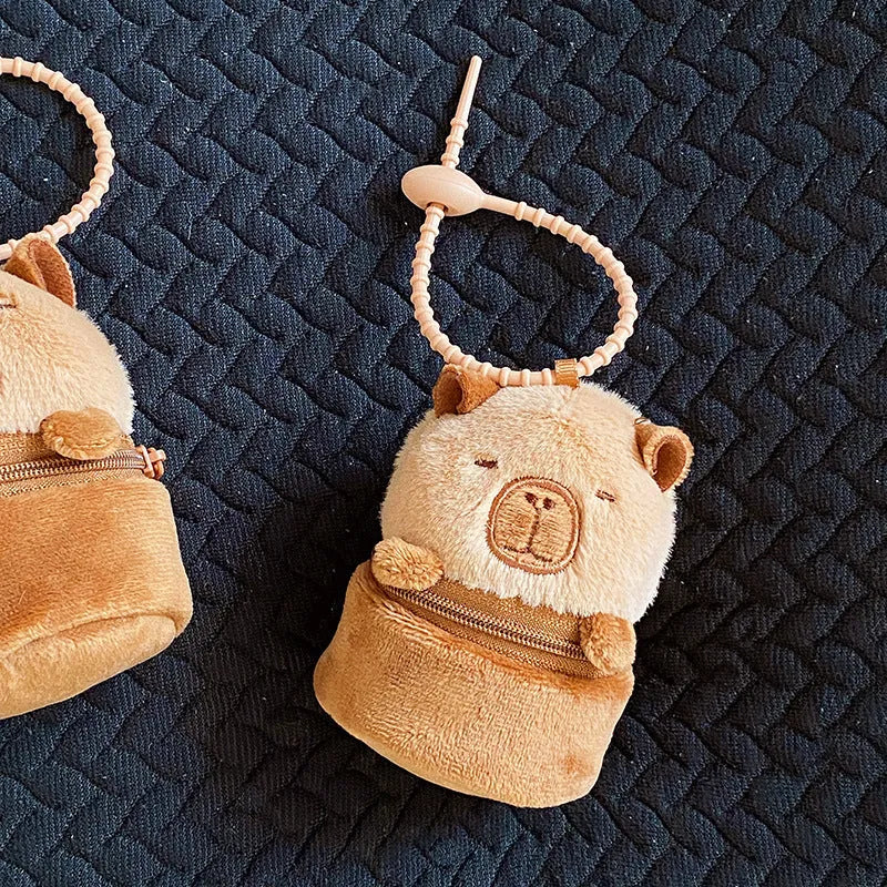 Cute Cartoon Capabala brown plush coin purse and earphone bag with embroidered animal pattern