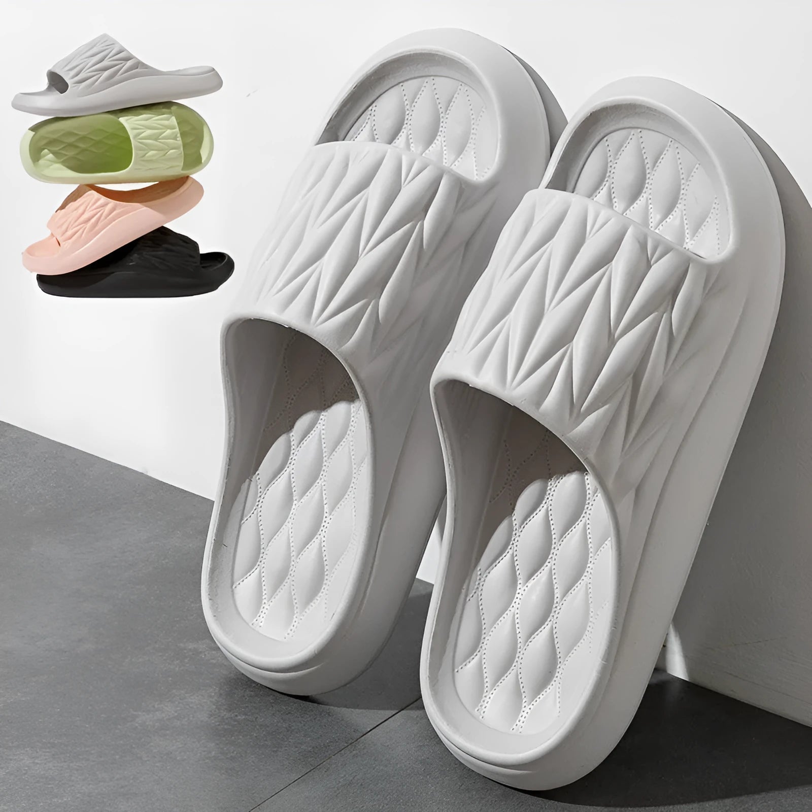 Leaf texture design EVA slippers in multiple colours with non-slip soles
