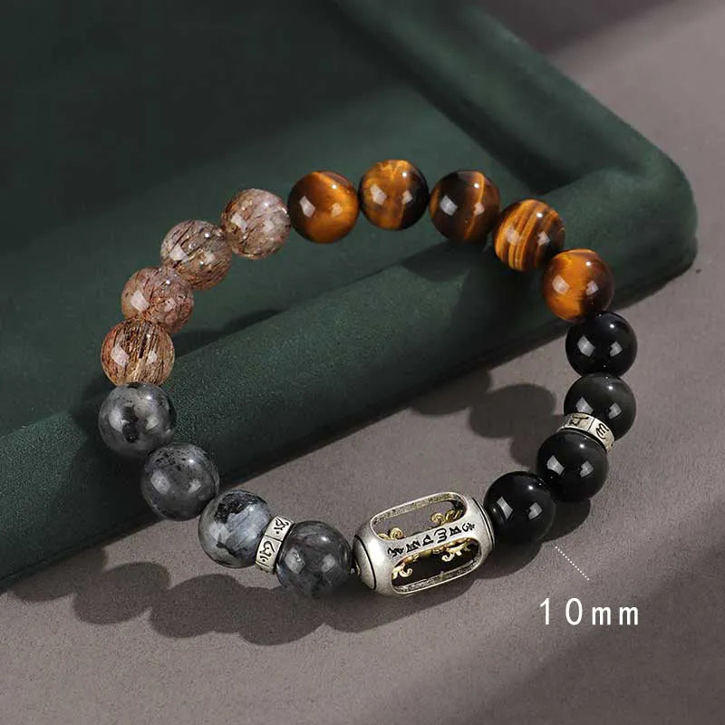 925 silver hoop mantra bracelet with Black Myth Wukong design, unisex handmade style with stone colour options