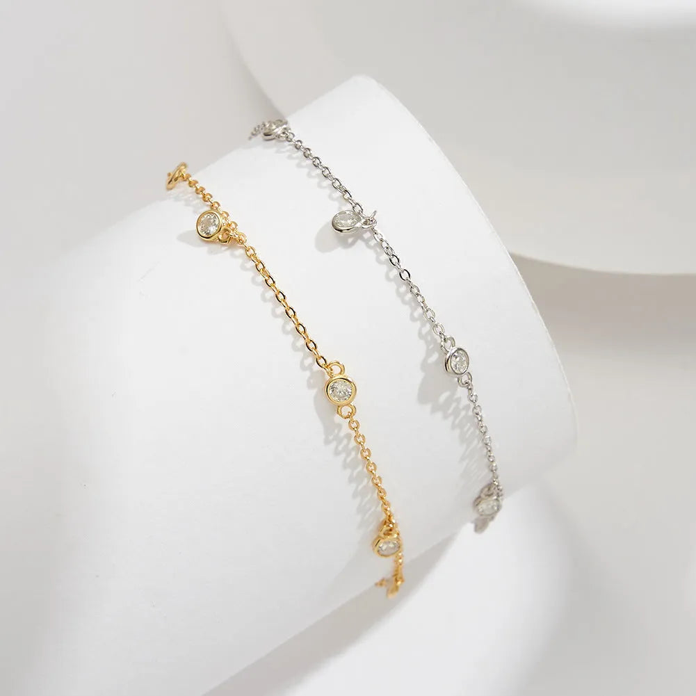 Silver women's anklet with geometric pendant and zirconium details in gold or white gold finish