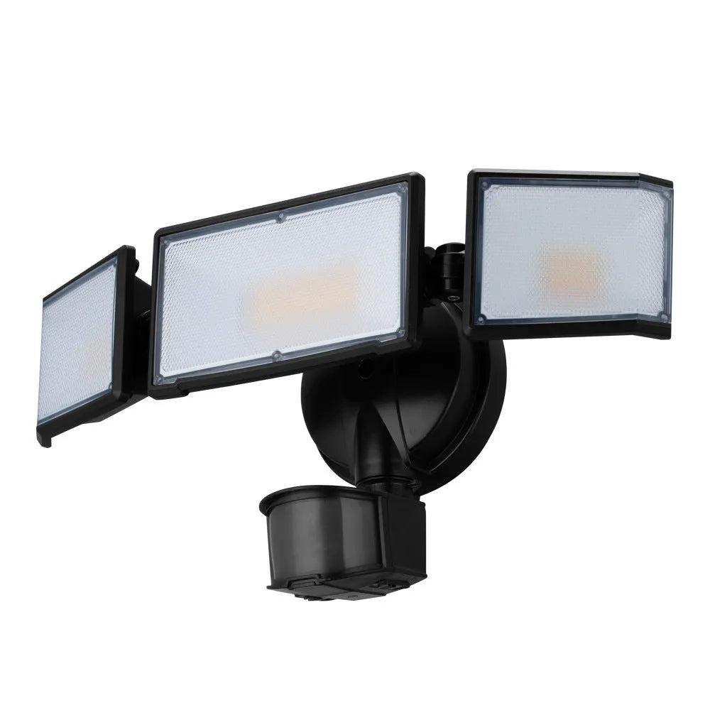 White or black 120V LED motion sensor security flood light with wall mounting bracket
