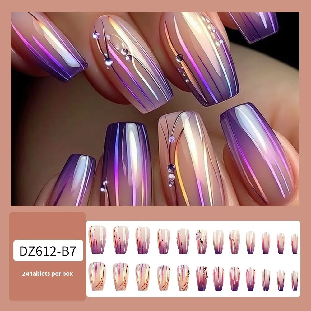 Magic purple line streamer gradient nail stickers with starry sky pattern and jelly glue adhesive