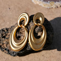 Plain gold double circle French retro earrings with geometric design and U-shaped posts