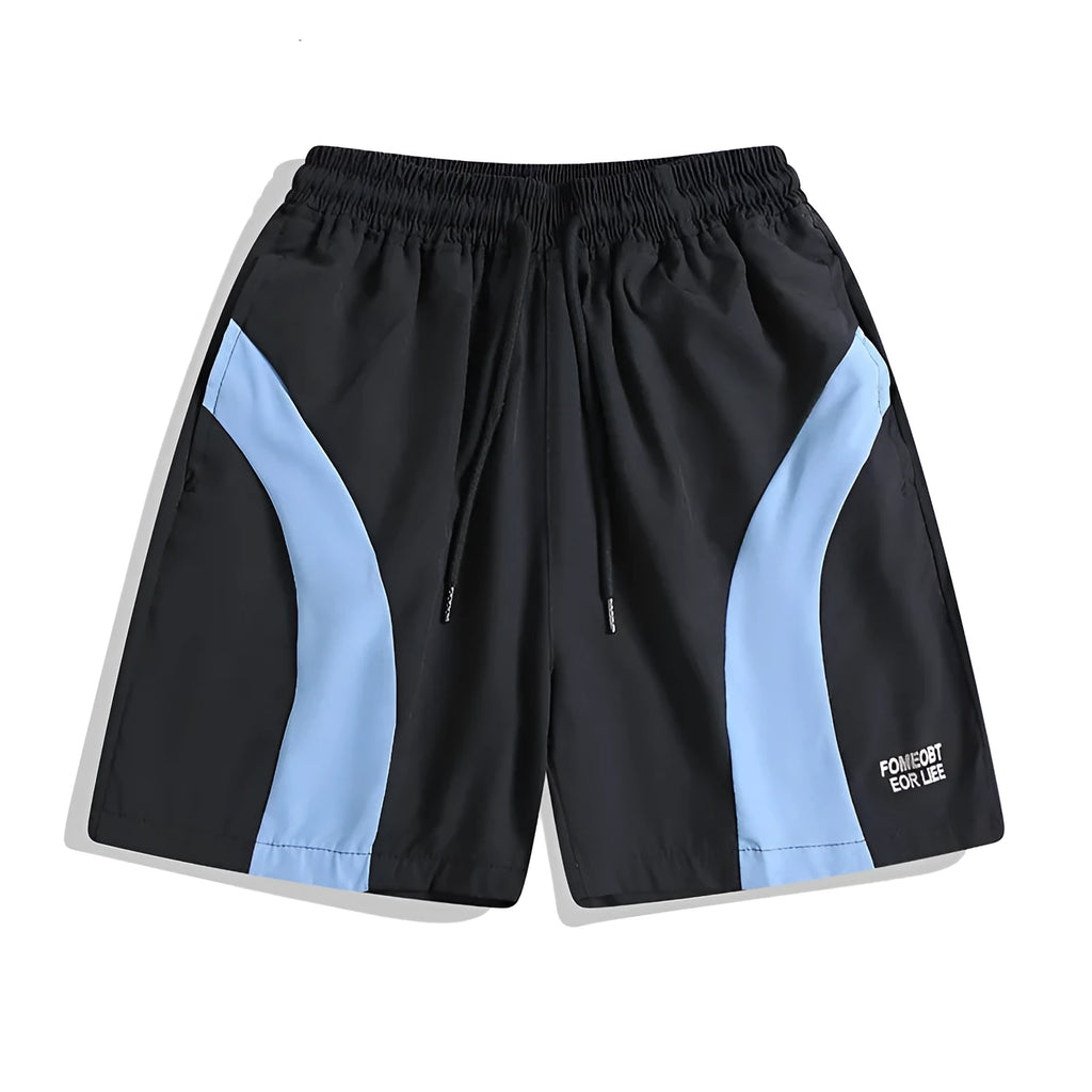 Men's loose-fit quick-dry training shorts in black with elastic waistband and straight-leg cut.