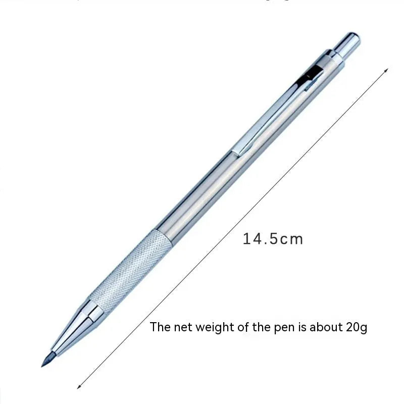 Metal automatic mechanical pencil with multiple lead size options including 0.5mm and 0.7mm