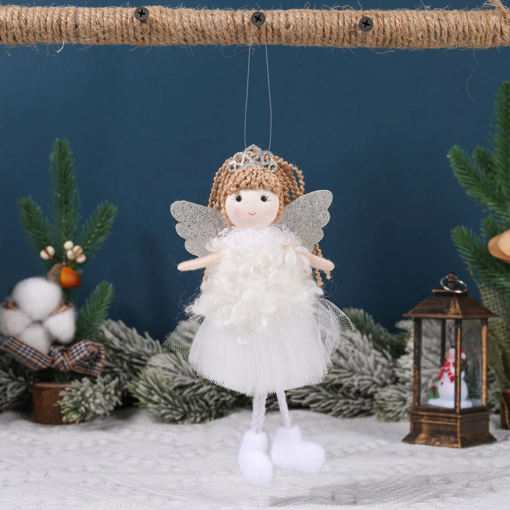 Christmas angel girl fabric pendant with crown design for high ponytail hairstyles in white, pink, or khaki colour