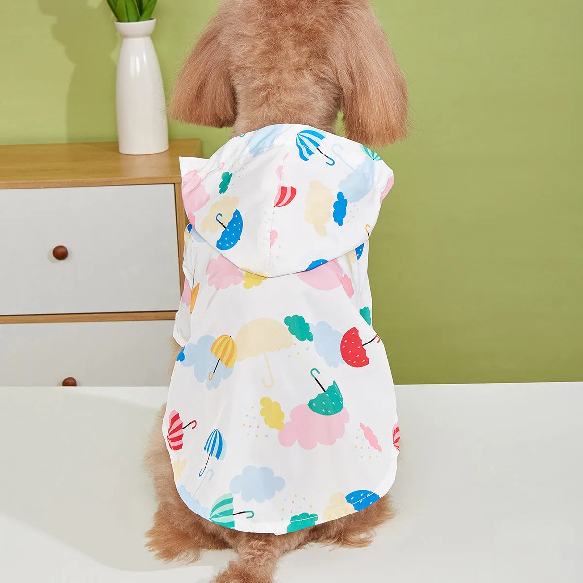 Colourful cartoon umbrella pattern pet raincoat for dogs and cats in polyester fabric