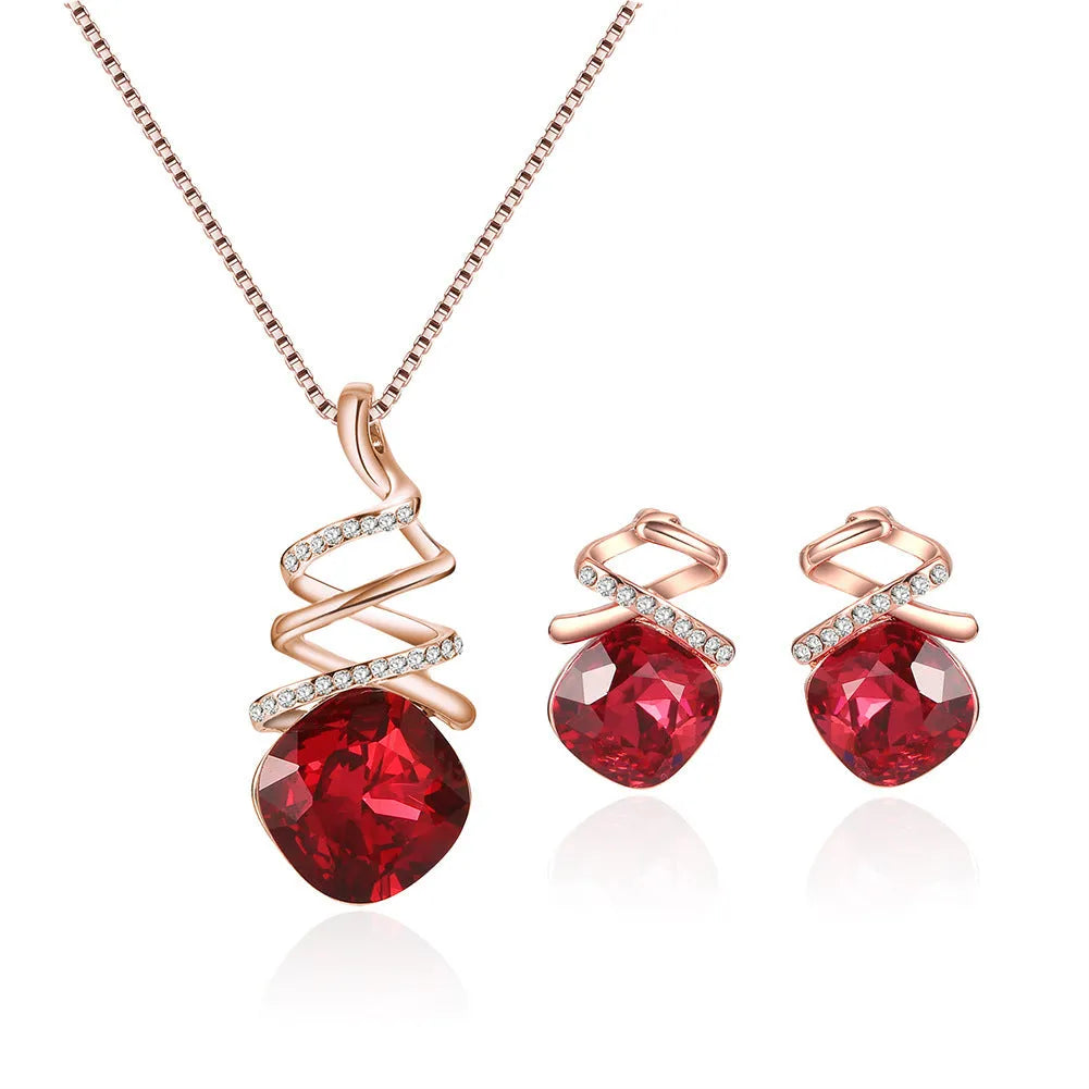 Women's alloy jewelry set with water wave chain necklace and matching earrings in diamond style finish
