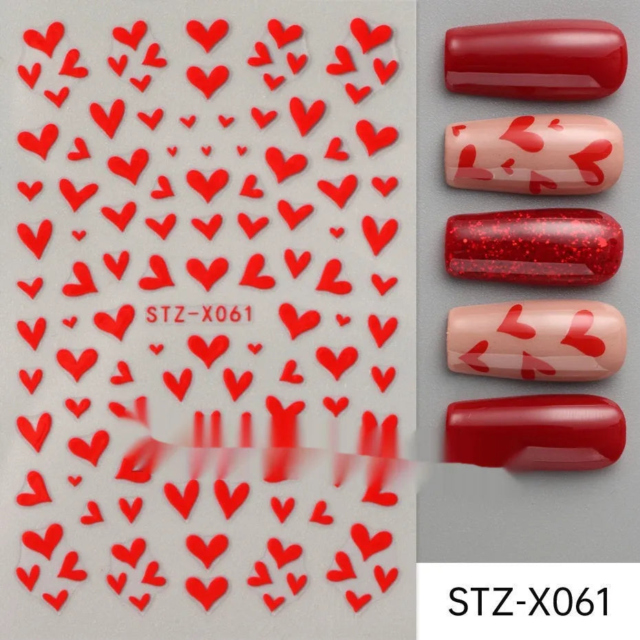 Cartoon love pattern nail art sticker decals in black and silver colours on a plastic sheet.