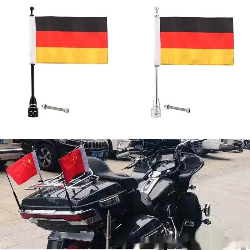 Silver electroplated metal flagpole for caravan side box or luggage rack mounting