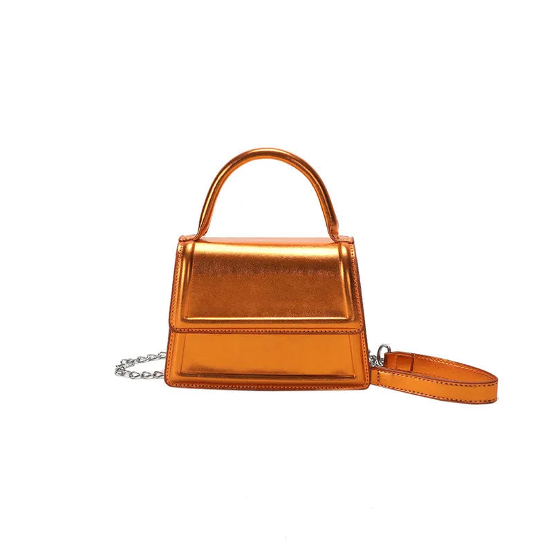 Retro PU leather crossbody bag in horizontal square shape with sewing line detailing