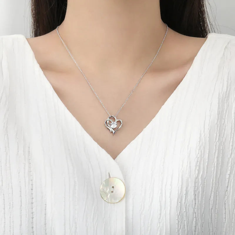 Women's 925 sterling silver heart pendant necklace with diamond treatment in rose gold, white gold, or yellow gold finish