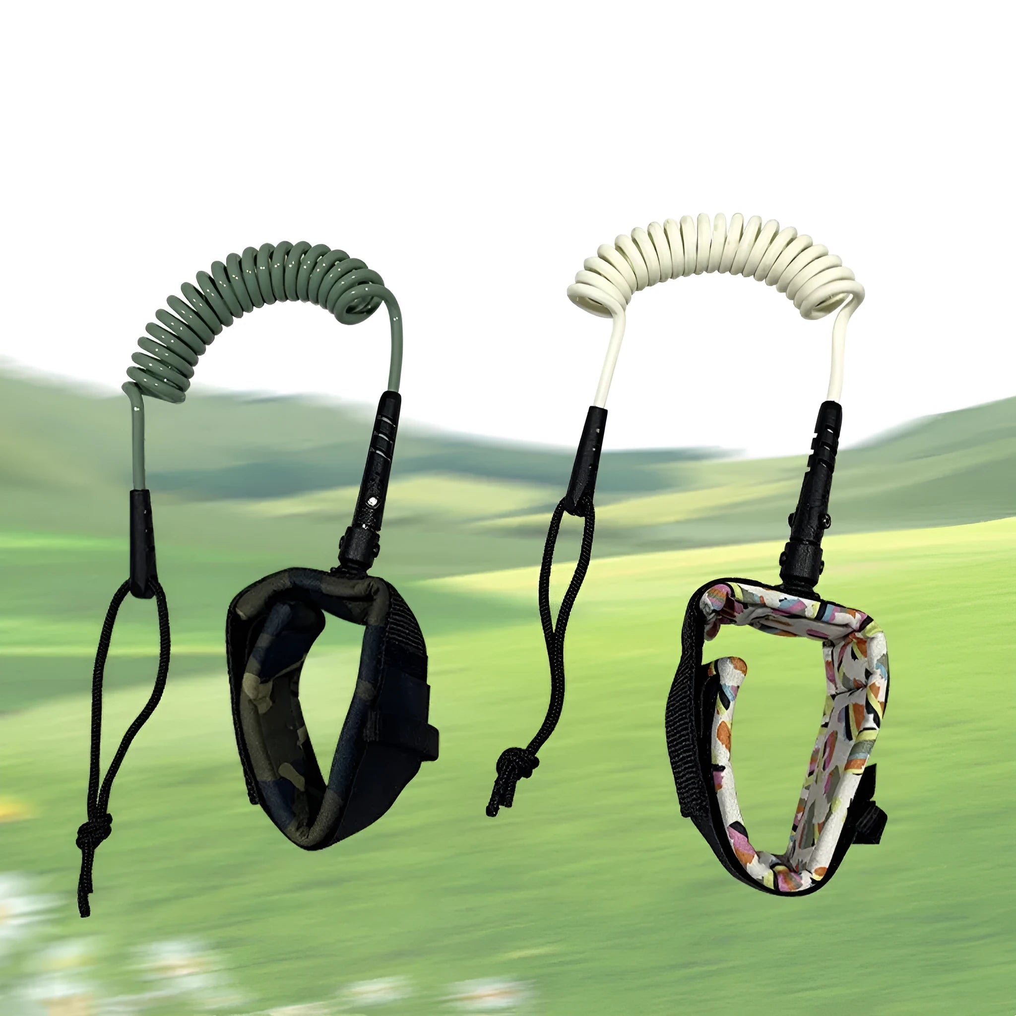 Surfboard leash with hand rope design showing high elasticity and 50kg tension capacity