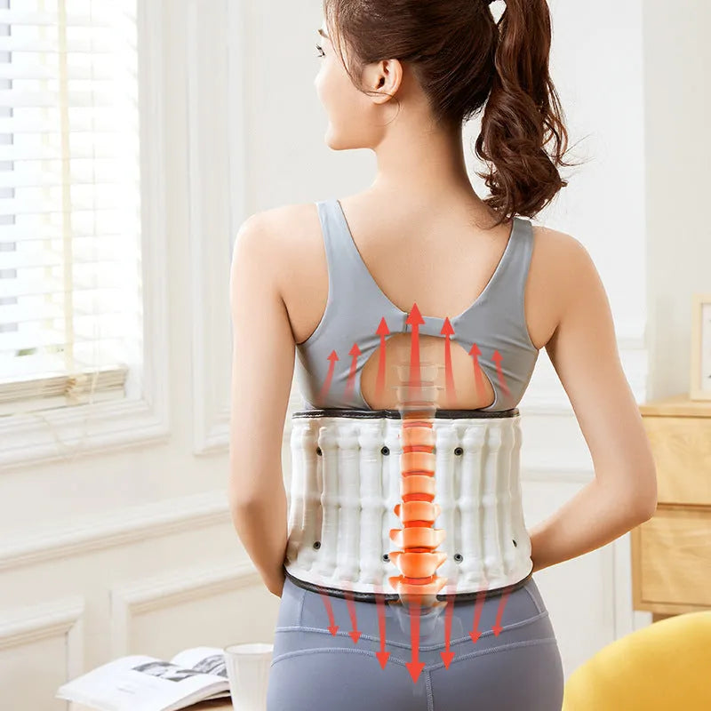 Lumbar waist supporter with automatic inflation feature in sizes S and M for back pain relief