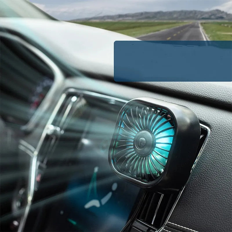 USB car fan with keyboard controls and three speed settings in black colour