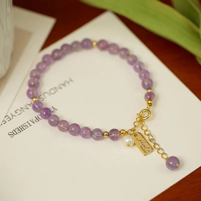 Natural crystal women's bracelet with romantic lavender amethyst colours and zodiac or animal modelling