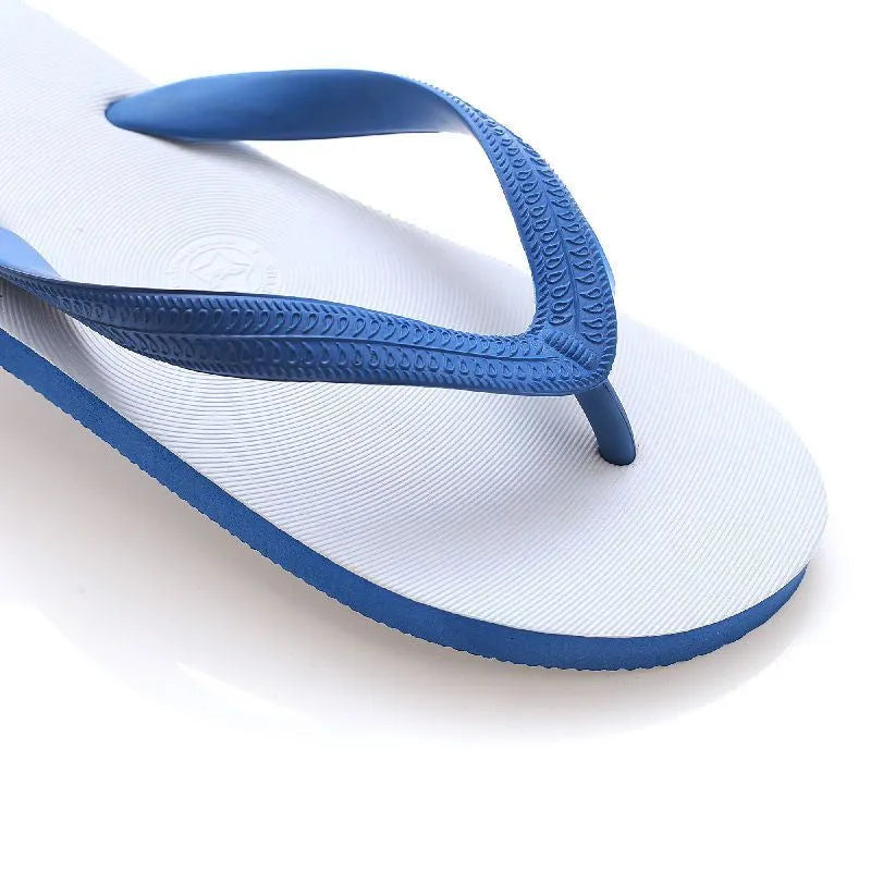 Deodorant rubber beach flip-flops with fish label design in black, blue, green, and red colour options