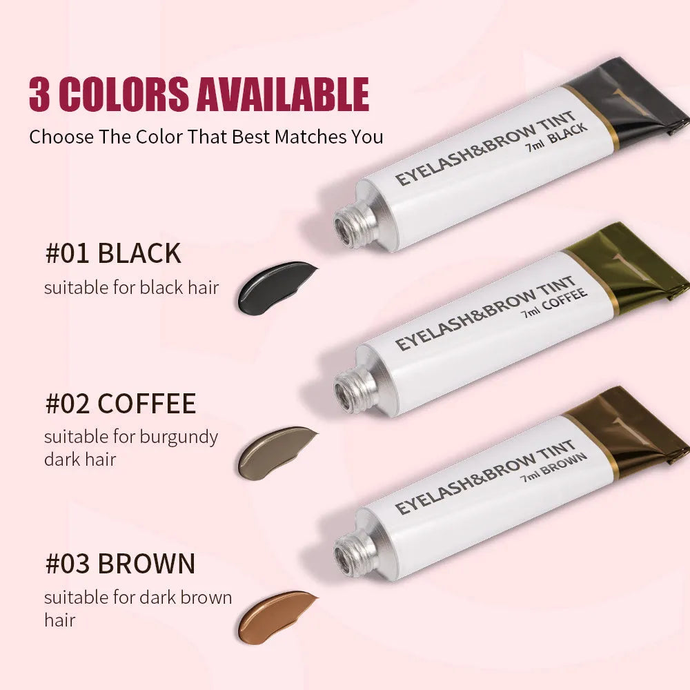 ICONSIGN eyelash and eyebrow tint kit with 5ml tint, 5ml developer, two brushes and gloves in black, coffee and brown