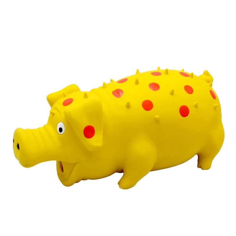 Pig-shaped squeaky dog chew toy in assorted colours for aggressive chewers