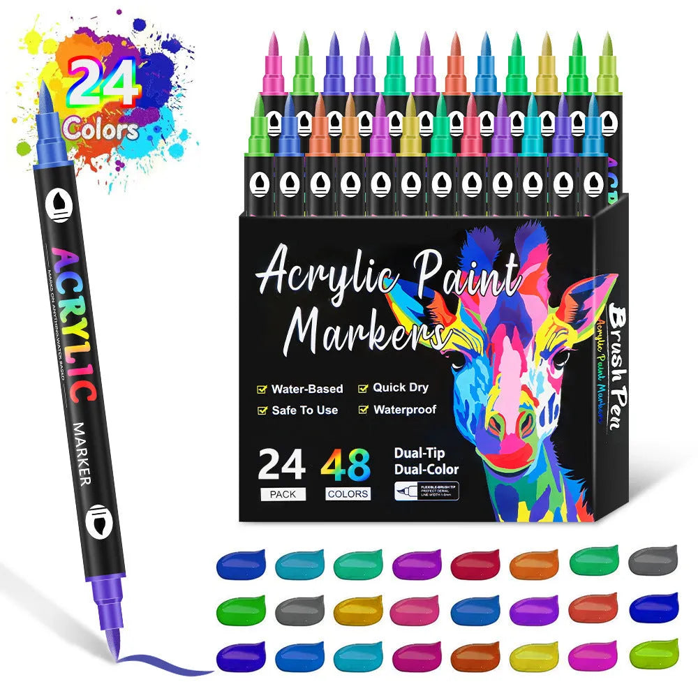 Double-headed acrylic marker pens with chisel and fine tips in various opaque colours
