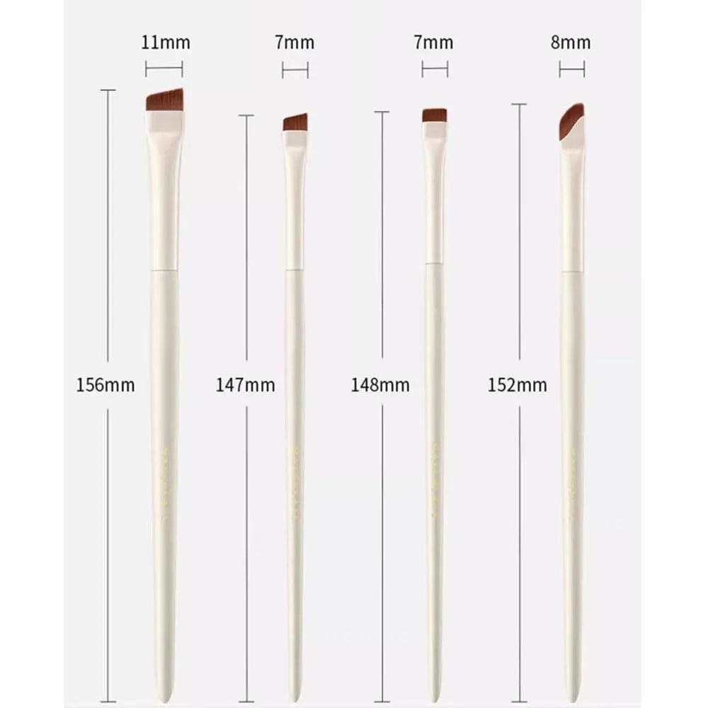 4 piece angled eyeliner and brow brush set with ultra thin precision brushes and leather case