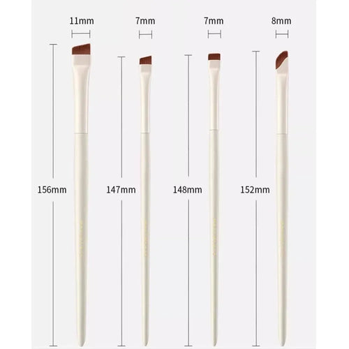 4 piece angled eyeliner and brow brush set with ultra thin precision brushes and leather case